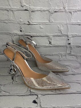 INC International Concepts Rami Silver Crystal Pointed Toe Slingback Heels